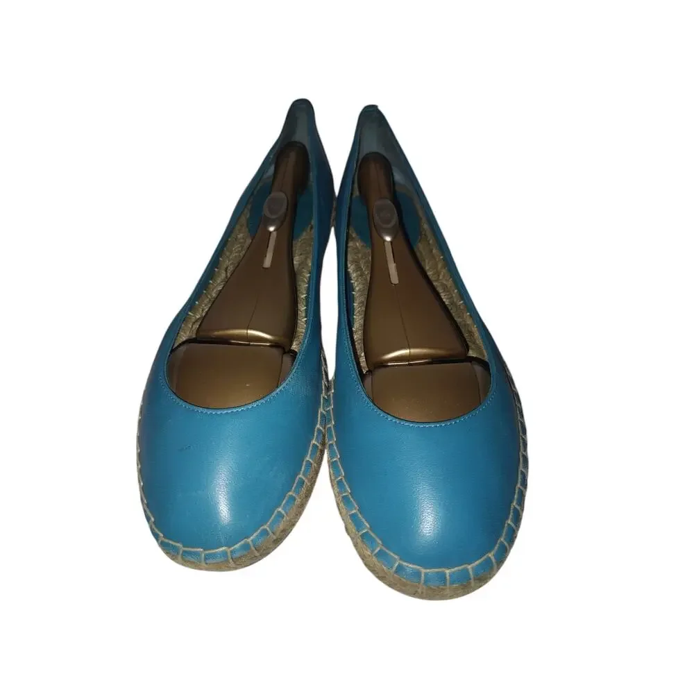Cole Haan Teal Blue Leather Espadrille Flats Jute Sole Comfort Ballet Womens 8.5
